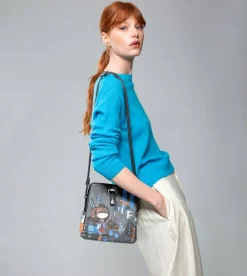 Anekke Contemporary Geometric 3 Compartment Shoulder Bag New