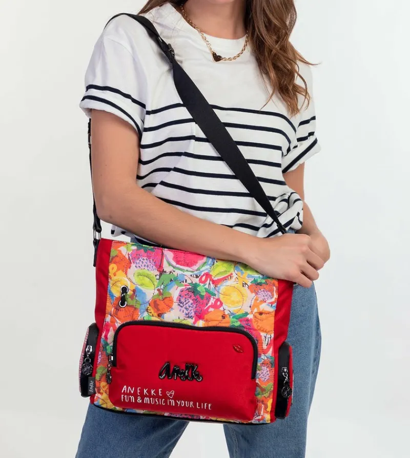 Anekke Nature Colors Red Shoulder Bag With Pockets Hot