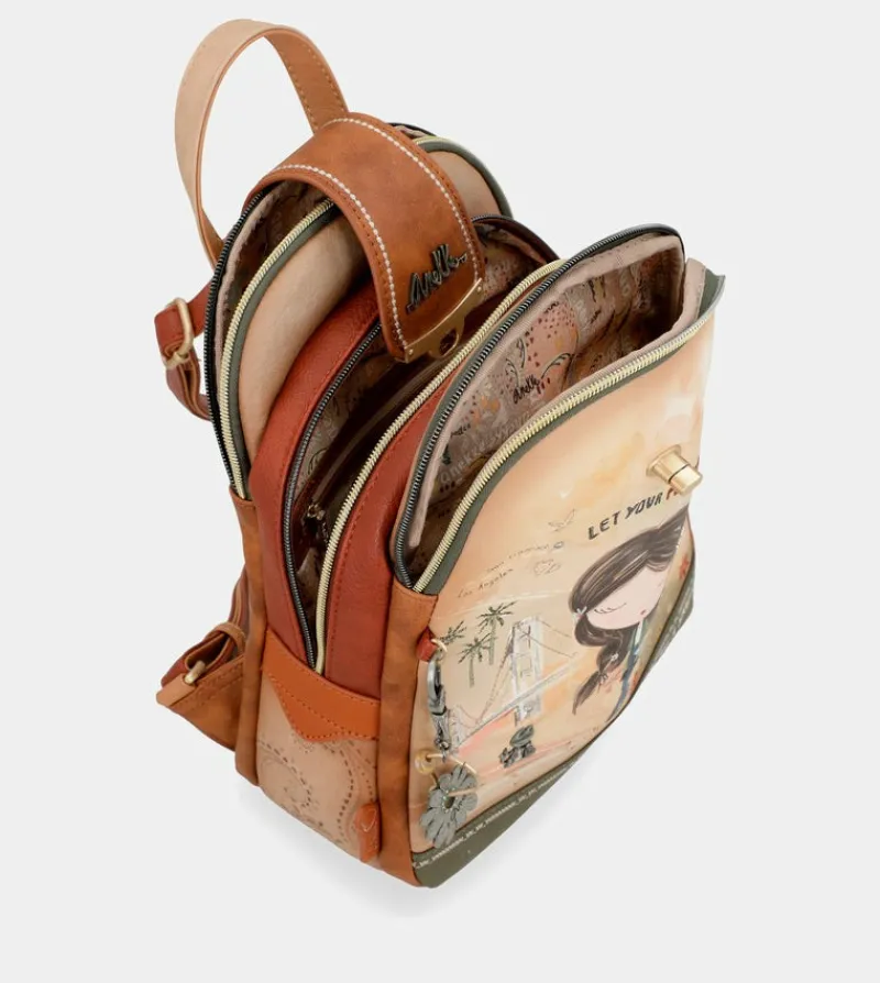 Anekke Peace & Love Camel Triple Compartment Backpack Shop