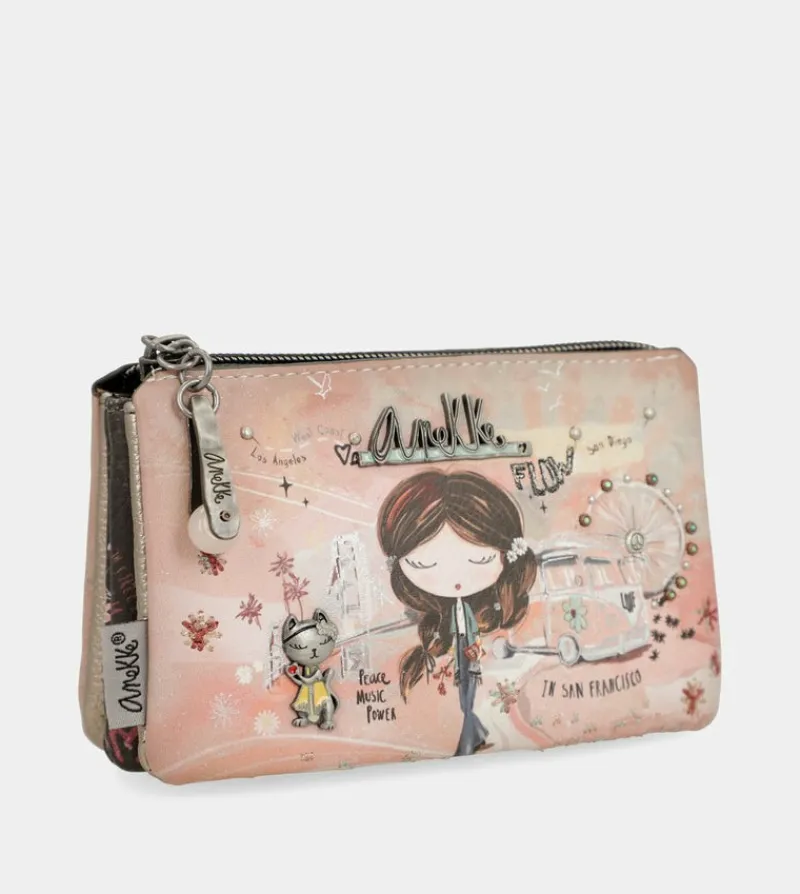 Anekke Peace & Love Pink 3-Compartment Coin Purse Fashion