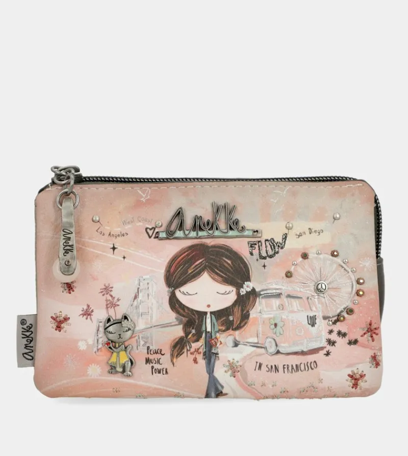 Anekke Peace & Love Pink 3-Compartment Coin Purse Fashion