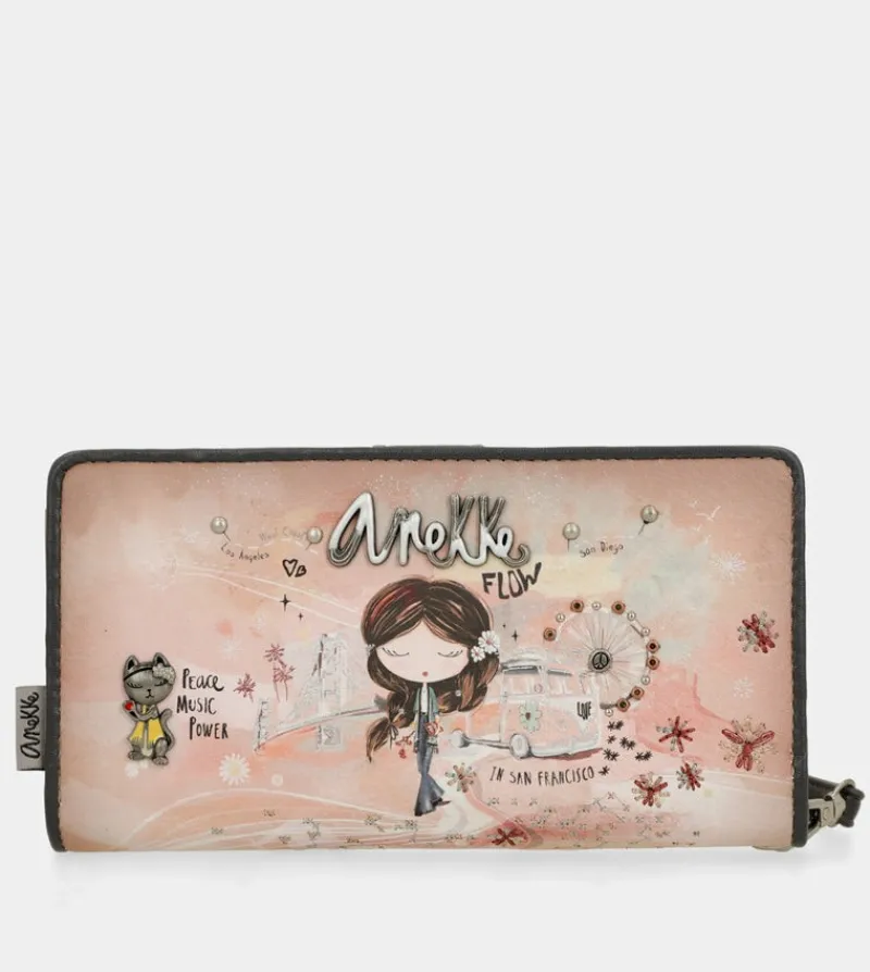 Anekke Peace & Love Pink Large Rfid Wallet Flash Sale