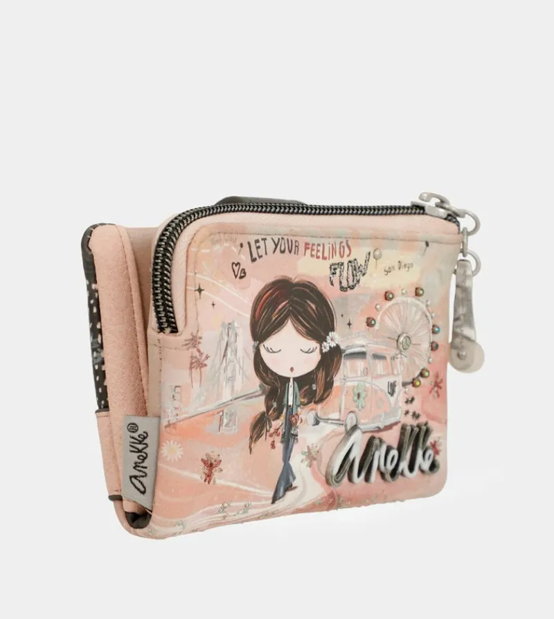 Anekke Peace & Love Pink Small Rfid Wallet Hot