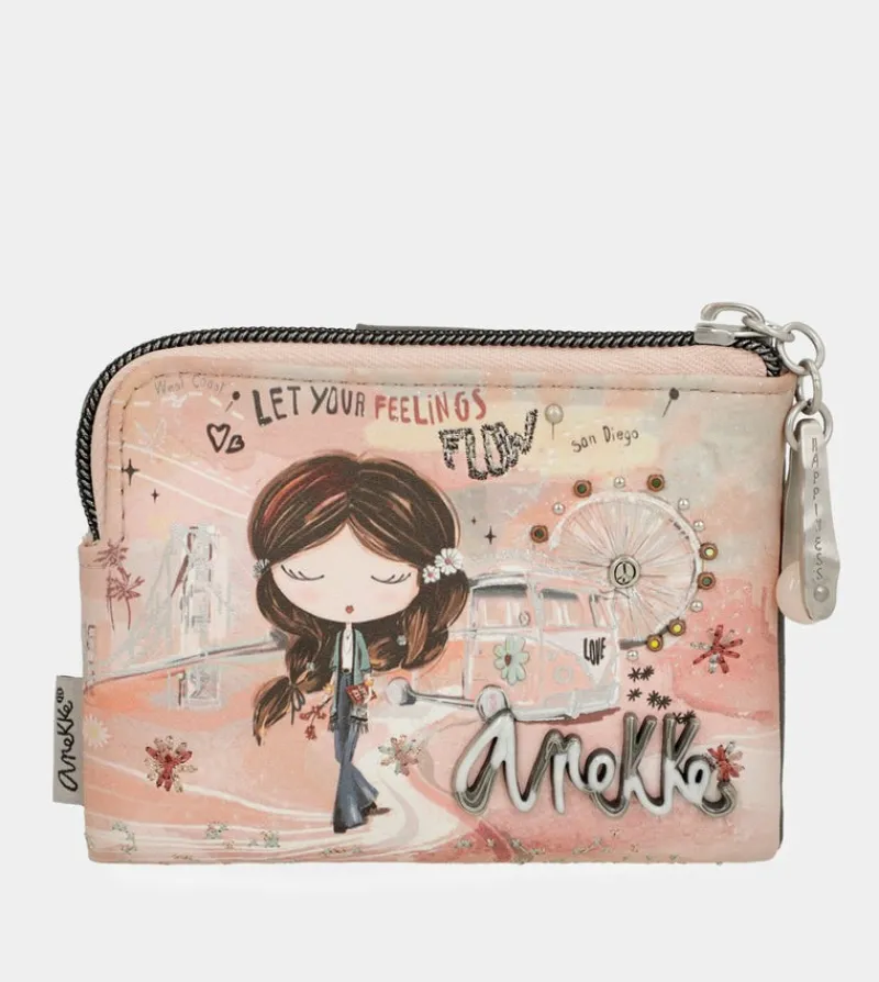 Anekke Peace & Love Pink Small Rfid Wallet Hot